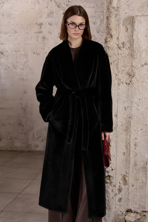 Cappotto lungo in pelliccia sintetica nera