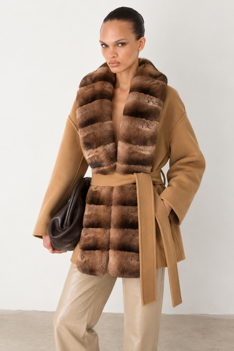 Cashmere Coat With Rex Rabbit