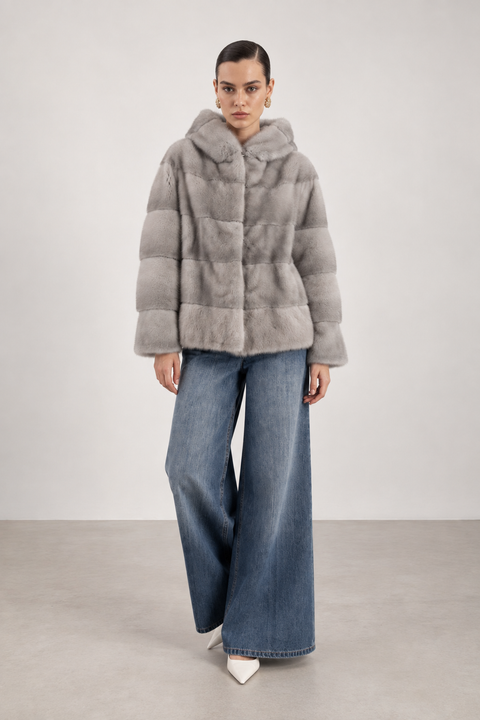 Hooded Grey Mink Coat