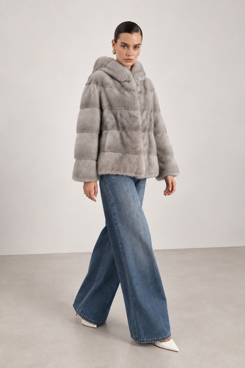 Hooded Grey Mink Coat
