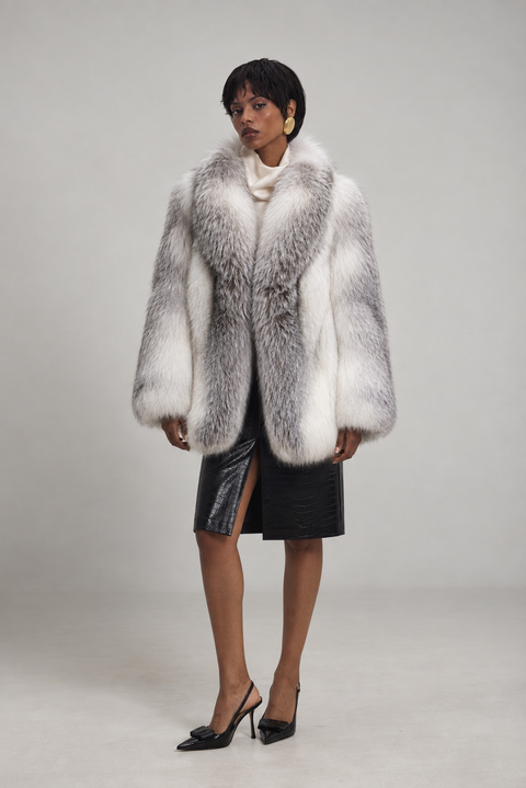 Cappotto in pelliccia di volpe artica incrociata