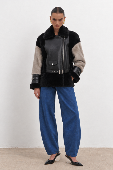 Chaqueta de piel de cordero con piel de visón