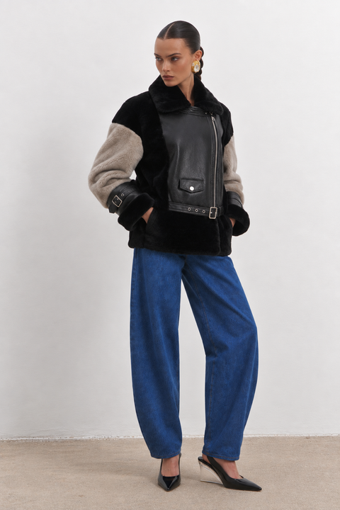 Chaqueta de piel de cordero con piel de visón