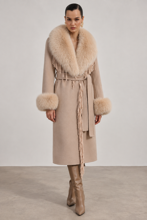 Cappotto in lana con frange