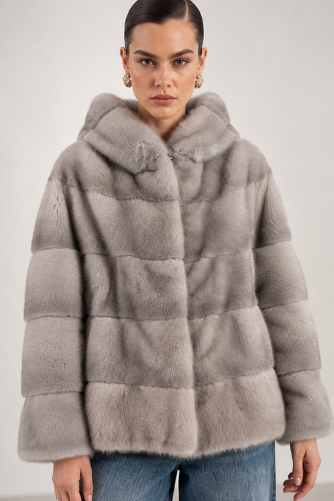 Hooded Grey Mink Coat