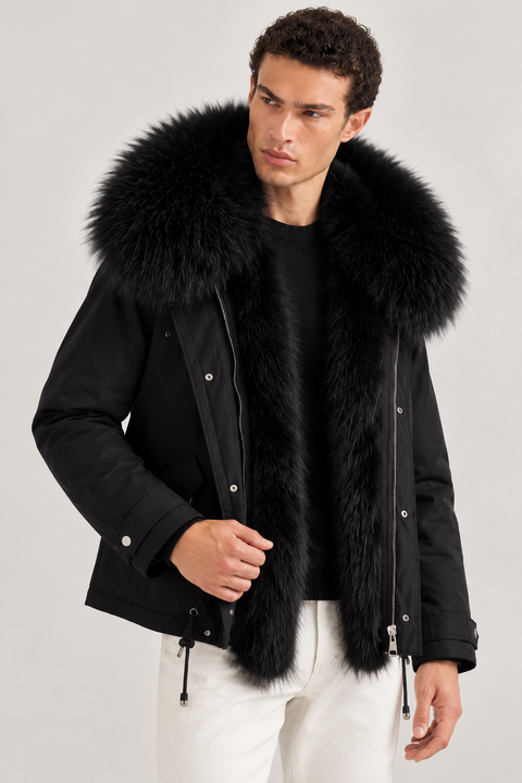 Parka noire pour homme doublée de fourrure