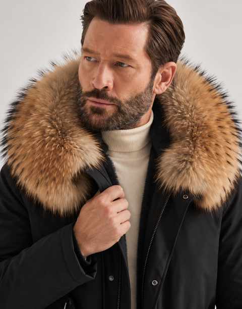 Parka noire pour homme doublée de fourrure