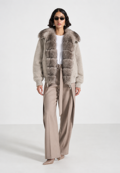 Giacca in lana merino con pelliccia