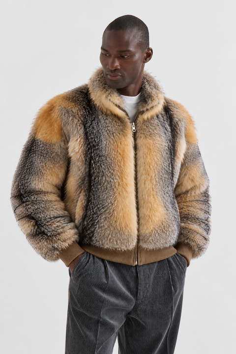 Blouson aviateur pour homme en fourrure de renard