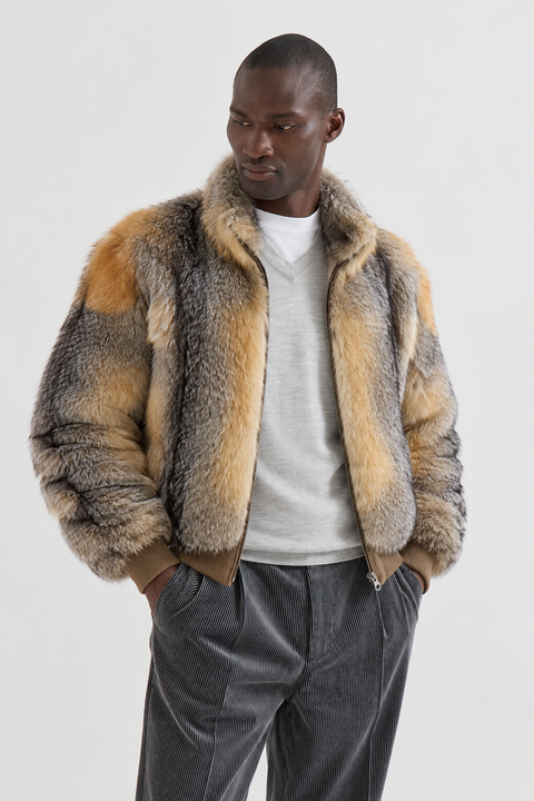 Blouson aviateur pour homme en fourrure de renard