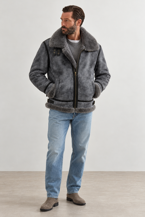 Veste homme en peau lainée véritable
