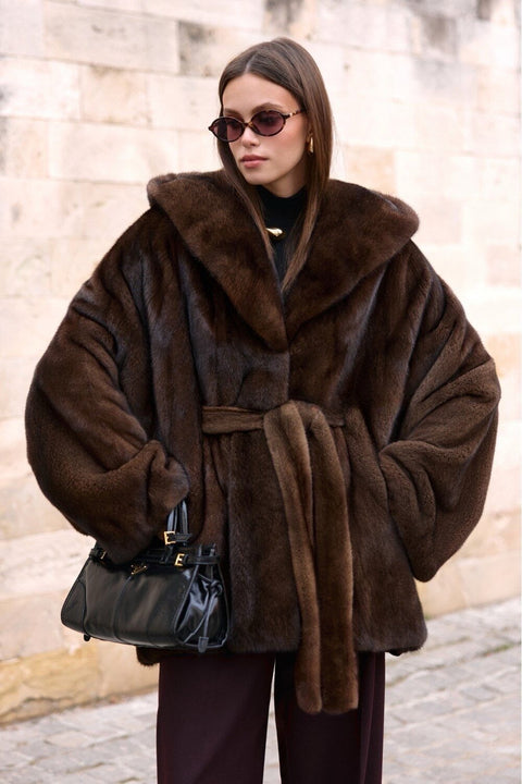 Hooded Mink Fur Coat
