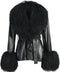 Trendy black leather jacket with luxurious Mongolian fur collar and fur cuffs. 