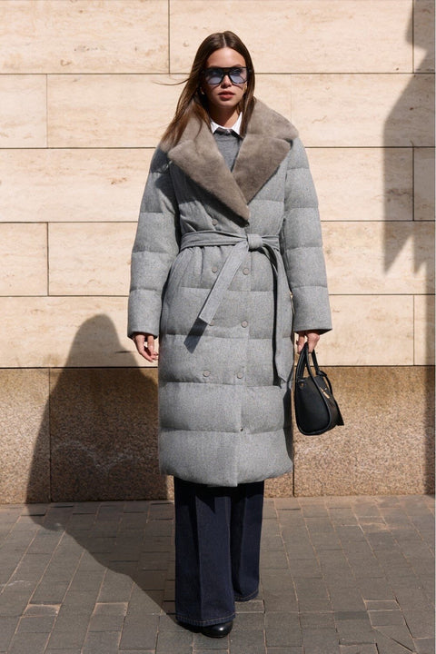Long Wool Parka with Mink