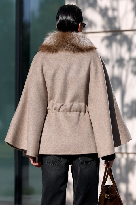Wool-Blend Cape with Fur