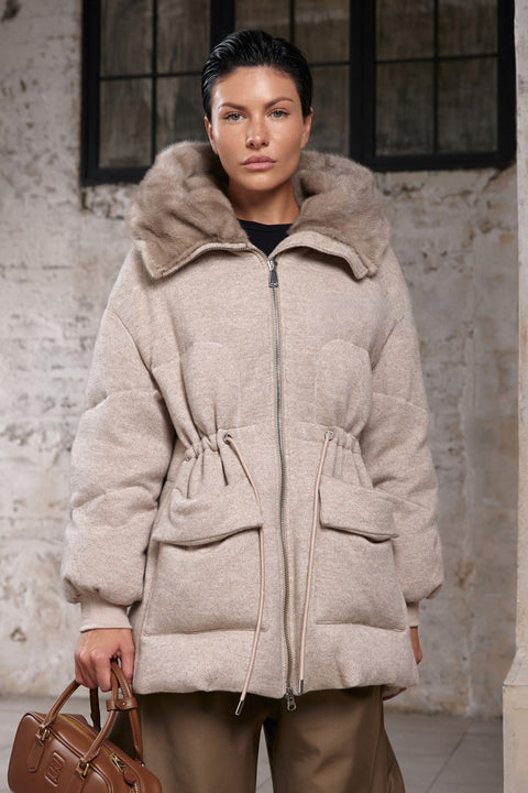 Wool-Blend Mink Parka