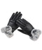 A pair of genuine leather gloves lined with soft, luxurious fox fur for added warmth and elegance.