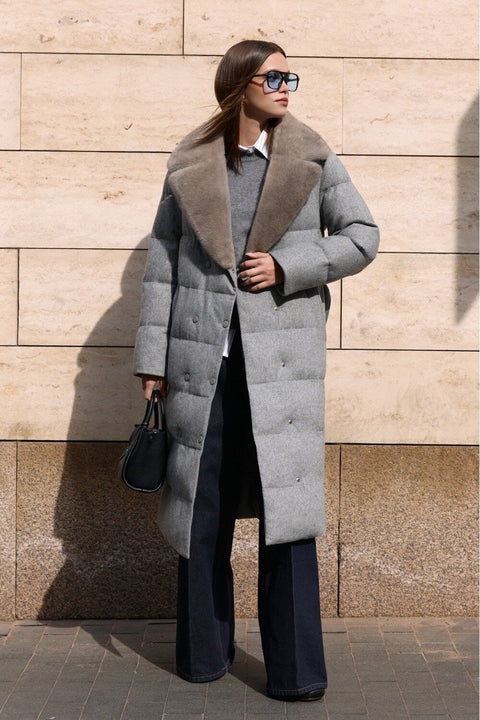Long Wool Parka with Mink