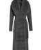 Expertly tailored grey coat crafted from 100% double-faced cashmere, featuring clean lines, a matching belt, and a luxurious genuine grey fox fur trim along the front.