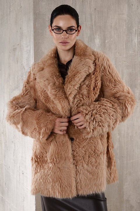 Genuine Camel Shearling Coat