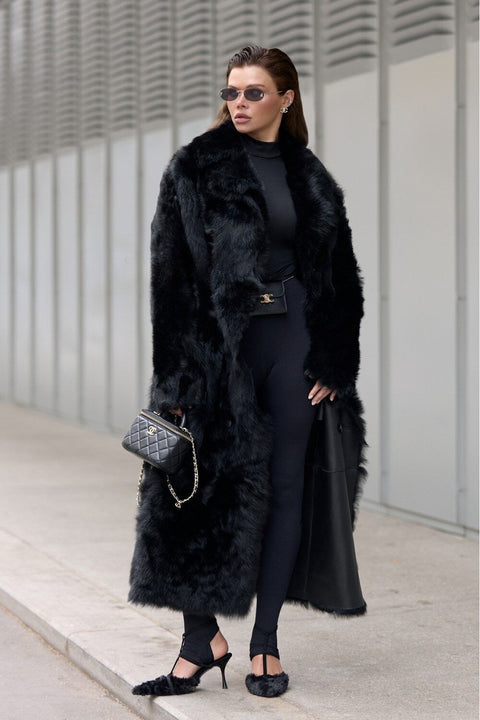 Long Black Shearling Coat