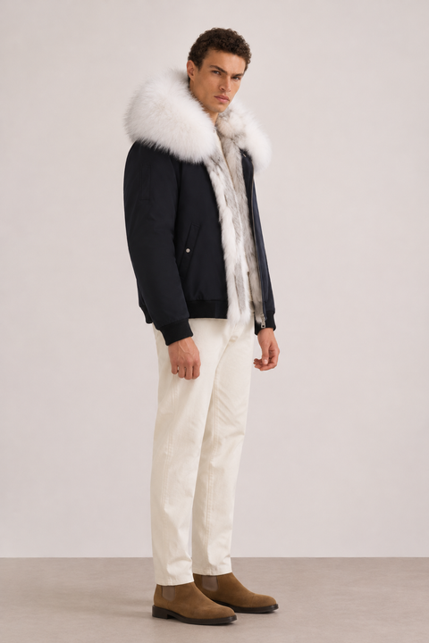 Parka corto da uomo foderato in pelliccia