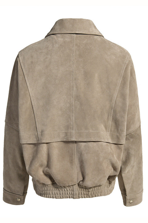 Suede Jacket with Funnel Neck