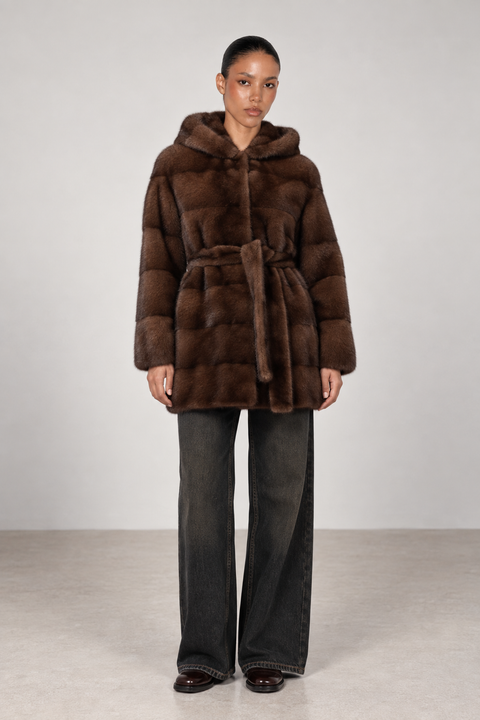 Hooded Mink Fur Coat