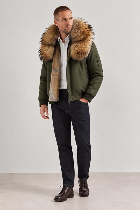 Men Short Lined Fur Parka