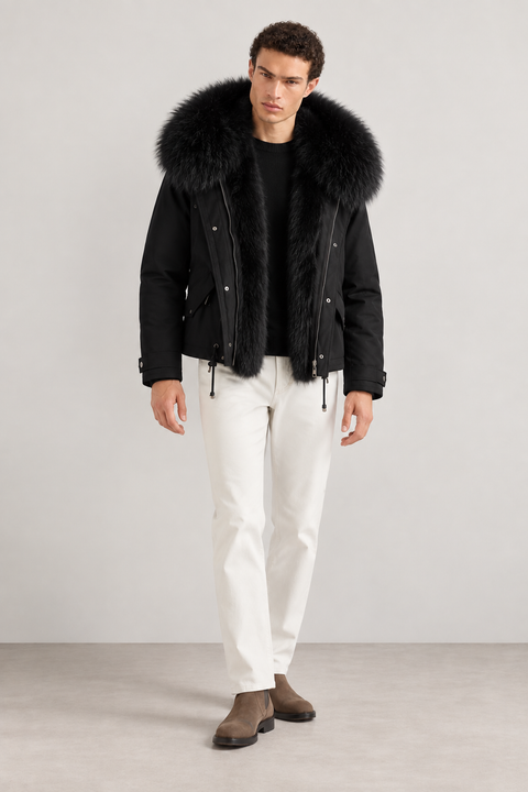 Men Short Lined Fur Parka