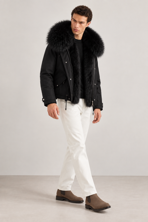 Men Short Lined Fur Parka