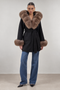 Black Wool coat with fox fur
