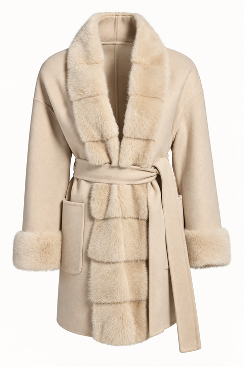 Beige kort kashmirplagg med mink