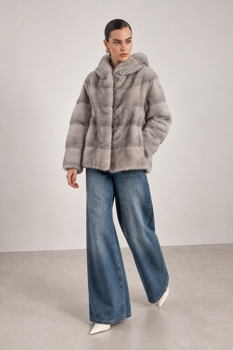 Hooded Grey Mink Coat