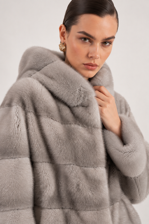 Hooded Grey Mink Coat