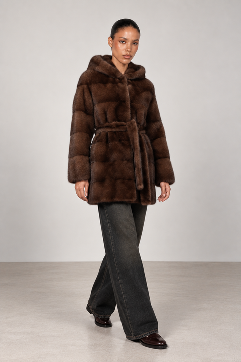 Hooded Mink Fur Coat