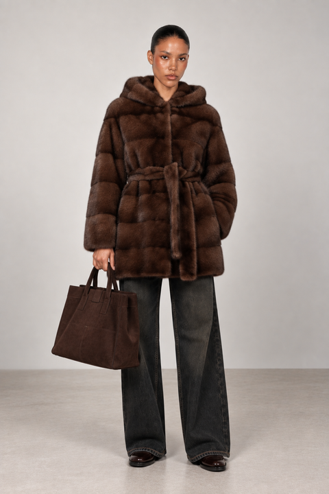 Hooded Mink Fur Coat