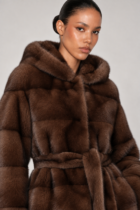 Hooded Mink Fur Coat