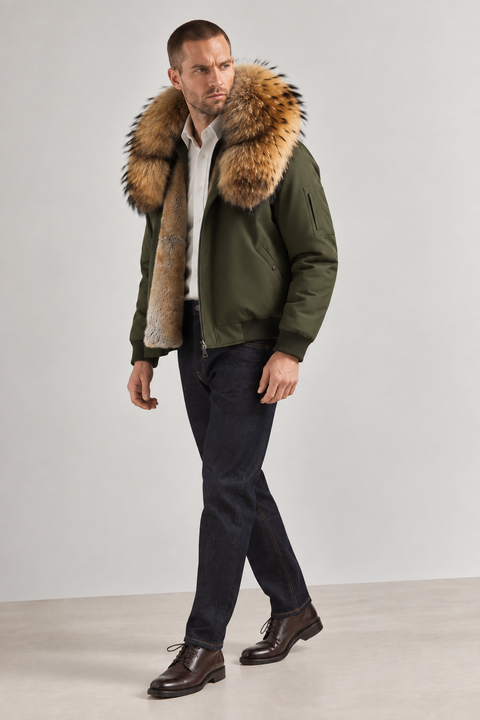 Men Short Lined Fur Parka