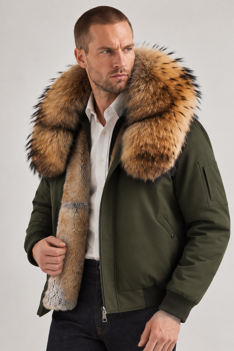 Men Short Lined Fur Parka