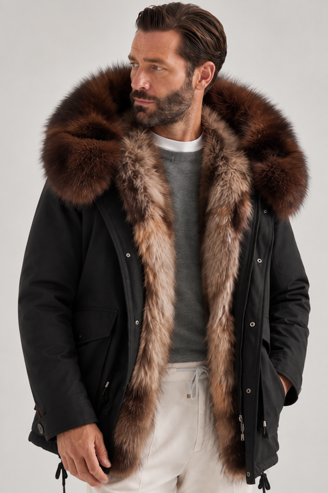 Men Short Lined Fur Parka
