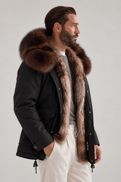Men Short Lined Fur Parka