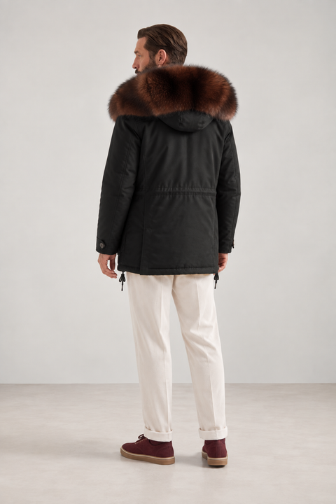 Men Short Lined Fur Parka