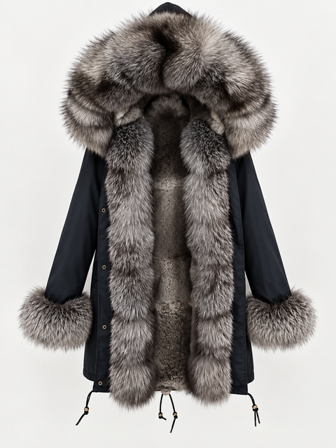Men Lined Silver Fox Fur Parka