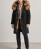 Parka midi da uomo nero in pelliccia di volpe