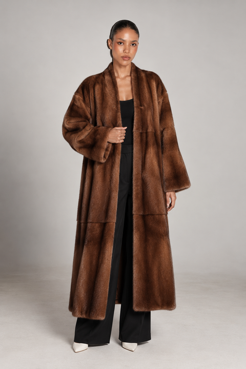 Cappotto lungo in visone marrone