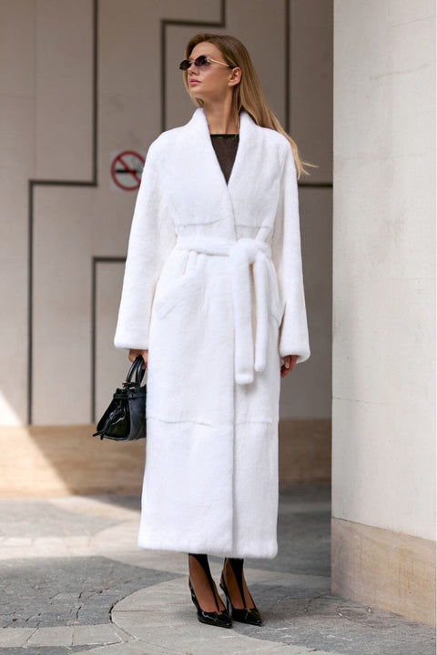 Long White Mink Fur Coat