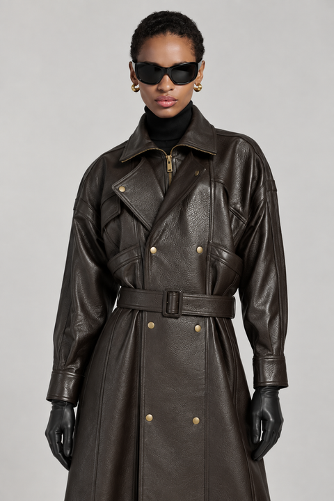 Langer Trenchcoat aus echtem Leder
