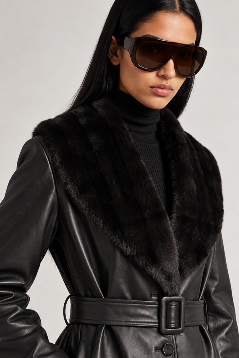 Leather Trench Faux Fur Collar
