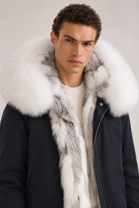 Parka corto da uomo foderato in pelliccia